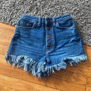MAJE Fringed High Waisted Denim Shorts Size EU 34